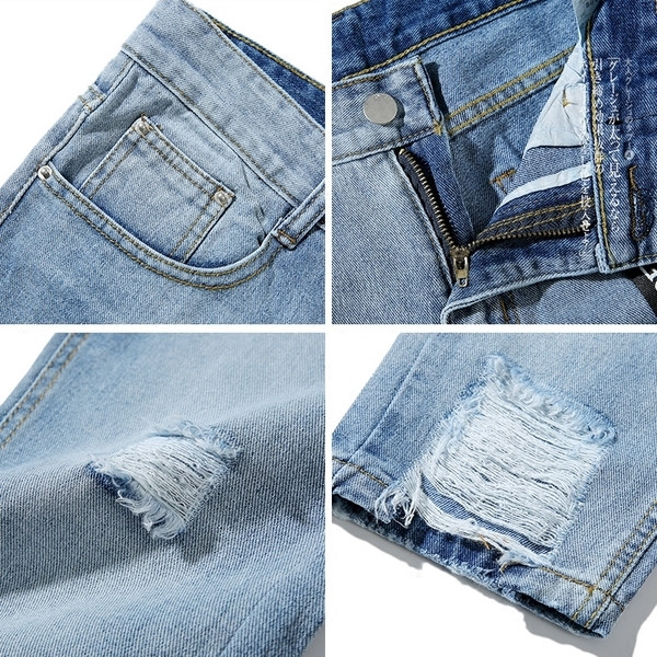 Blugi de bărbați sport-eleganți cu petice și cravată lungă cu inscripție în culoare deschisă