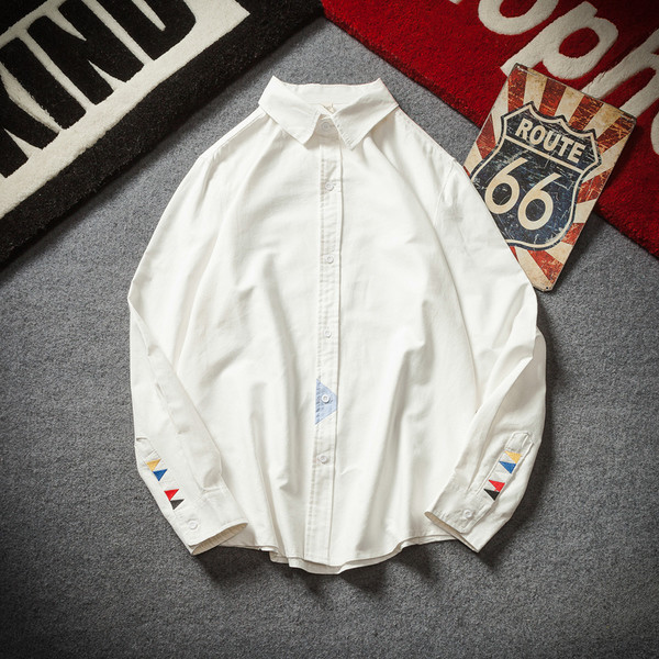 Ανδρικό αθλητικό κομψό πουκάμισο με μακριά μανίκια και κεντήματα