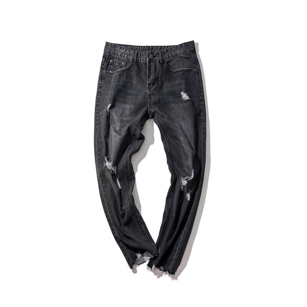 Blugi de bărbați sport-eleganți cu lungime de 7/8 cu petice de culoare neagră