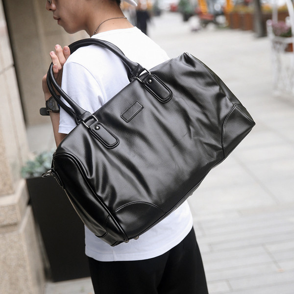 Geanta de zi cu zi pentru barbati din piele ecologica de culoare neagra cu un maner lung suplimentar