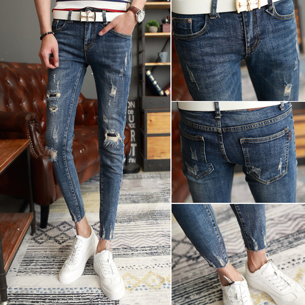 Blugi subțiri sport-eleganți pentru bărbați cu petice în mai multe culori