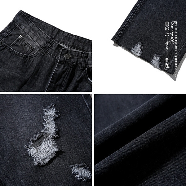 Blugi de bărbați stilați, cu lungimea de 7/8 și petice în negru