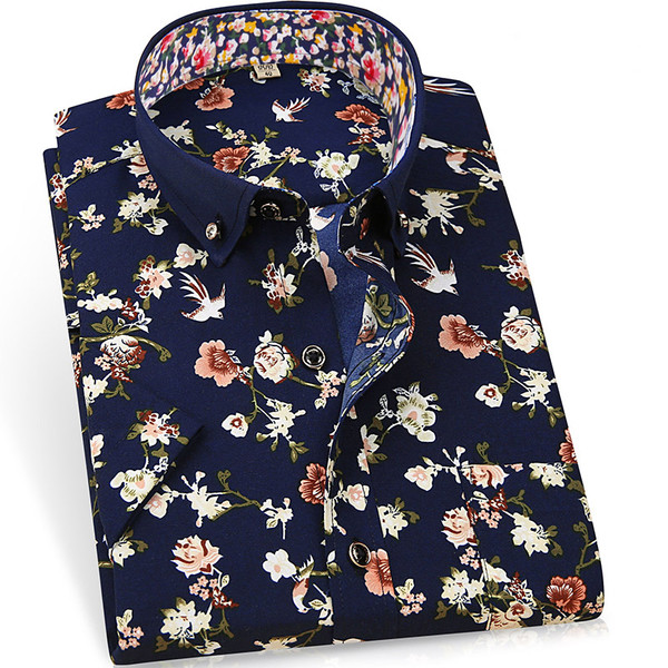 Cămașă pentru bărbați cu mâneci scurte și motive florale