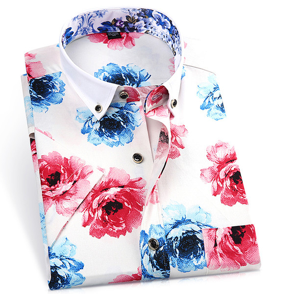 Cămașă pentru bărbați cu mâneci scurte și motive florale