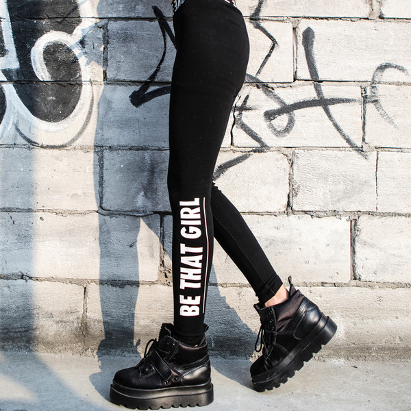 Jambiere de damă de zi cu zi în negru cu inscripții