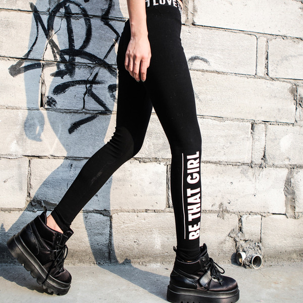 Jambiere de damă de zi cu zi în negru cu inscripții