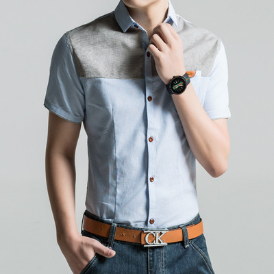 Μοντέρνο κοντό ανδρικό πουκάμισο με μια δεύτερη χρωματική διακόσμηση