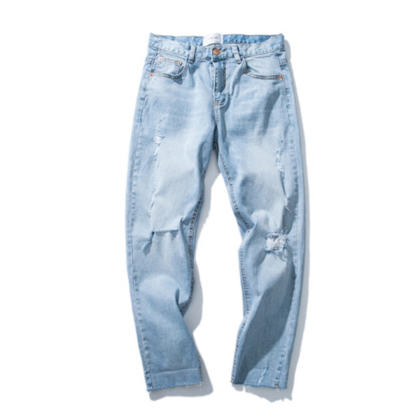 Blugi HIT de bărbați actuali cu petice și tiv de culoare deschisă