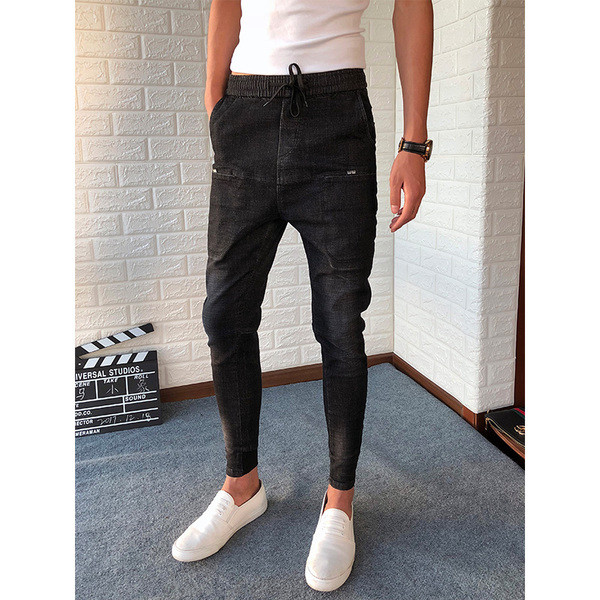 Αθλητικά casual ανδρικά παντελόνια με βαθιές τσέπες σε σκούρο χρώμα