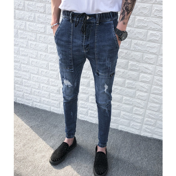 Blugi sport barbati la moda cu cravate si buzunare adanci in mai multe modele