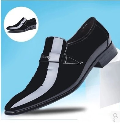 Formal men`s shoes black patent leather and eco leather