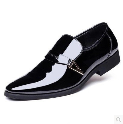 Pantofi formali pentru barbati din piele lacuita neagra si piele ecologica