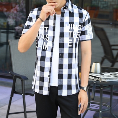 Ανδρικό πουκάμισο με  κοντό μανίκι σε δύο εκδόσεις - με ή χωρίς επιγραφή στο μπροστινό μέρος