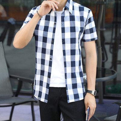 Ανδρικό πουκάμισο με  κοντό μανίκι σε δύο εκδόσεις - με ή χωρίς επιγραφή στο μπροστινό μέρος