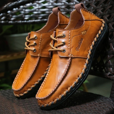 Men`s moccasins with laces and rubber sole
