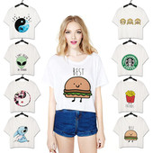 Γυναικεία μπλούζα με κοντό μανίκι και έγχρωμη εκτύπωση - πολλά σχέδια