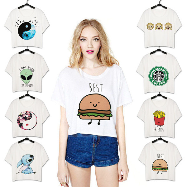 Γυναικεία μπλούζα με κοντό μανίκι και έγχρωμη εκτύπωση - πολλά σχέδια