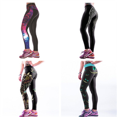 Women`s extendable sports leggings with colorful patterns - 4 models