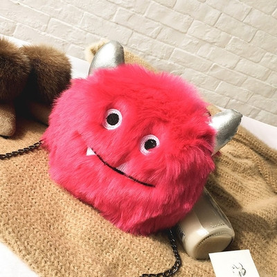 Érdekes női plüsstáska - rózsaszín, kék, narancs, fekete és zöld