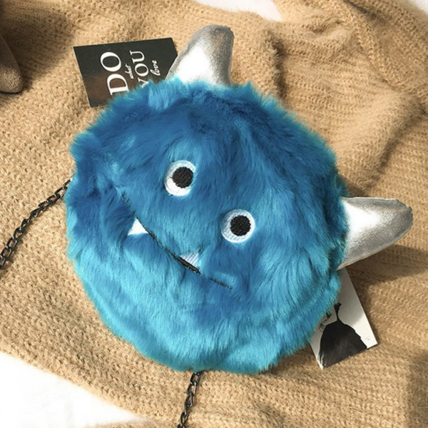 Geantă interesantă de pluș pentru femei - roz, albastru, portocaliu, negru și verde