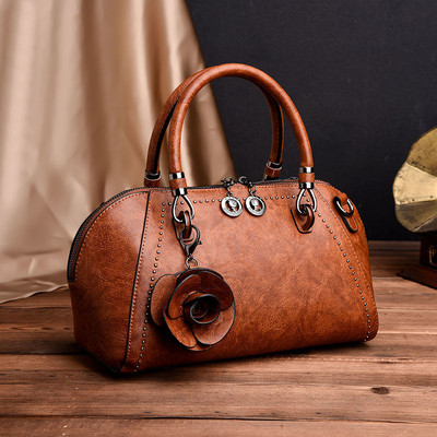 Γυναικεία κομψή τσάντα λουλουδιών - ροζ, κόκκινο, γκρι, μαύρο και καφέ χρώμα