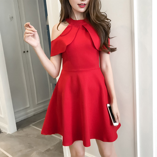 Rochie elegantă de primăvară-vară cu umerii deschiși în două culori