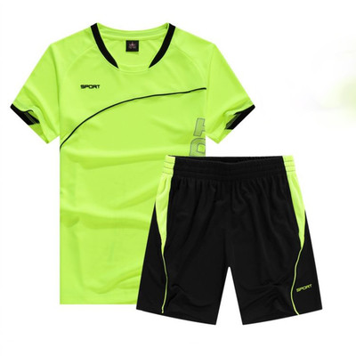 Set sport pentru bărbați respirabil zilnic din două părți + tricou + pantaloni scurți cu margini colorate în mai multe culori