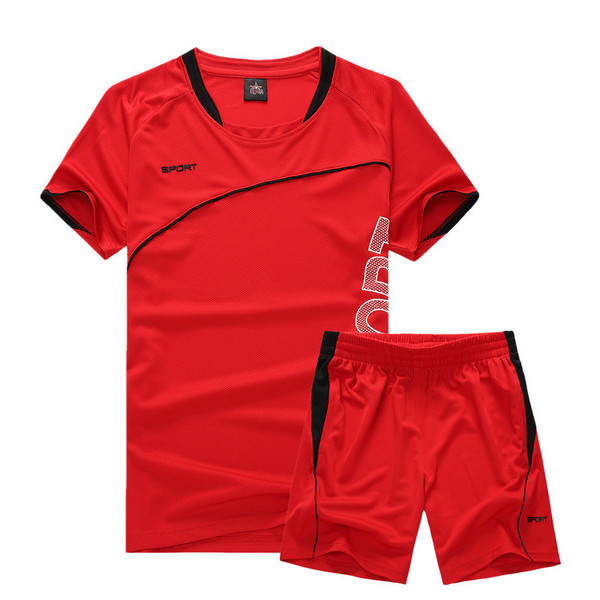 Set sport pentru bărbați respirabil zilnic din două părți + tricou + pantaloni scurți cu margini colorate în mai multe culori