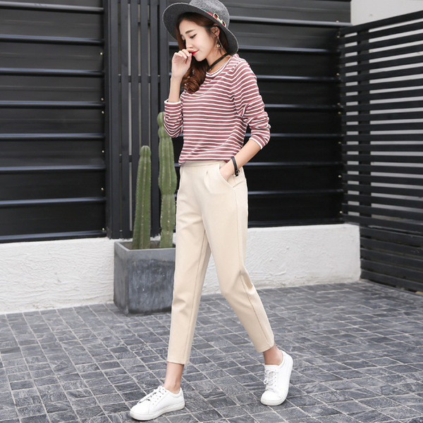 Pantaloni largi de dama cu talie inalta in doua culori