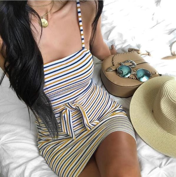 Friss nyári női ruha két csíkos színben