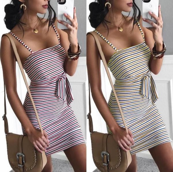 Friss nyári női ruha két csíkos színben