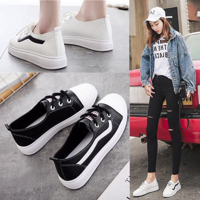 Women`s casual shoes in two models - black and white, eco leather material