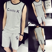 Echipă sportivă masculină actuală din două părți-tank top + pantaloni scurți, două modele în mai multe culori