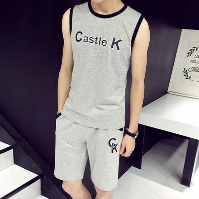 Echipă sportivă masculină actuală din două părți-tank top + pantaloni scurți, două modele în mai multe culori