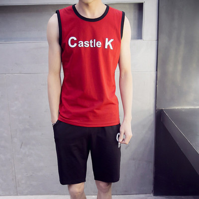 Echipă sportivă masculină actuală din două părți-tank top + pantaloni scurți, două modele în mai multe culori