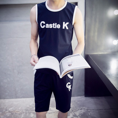 Echipă sportivă masculină actuală din două părți-tank top + pantaloni scurți, două modele în mai multe culori