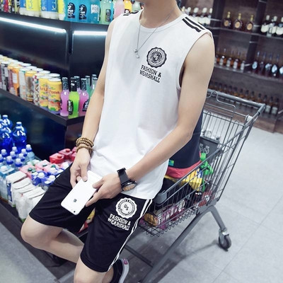 Echipă sportivă masculină actuală din două părți-tank top + pantaloni scurți, două modele în mai multe culori