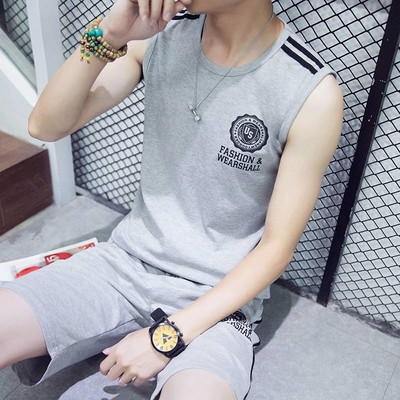 Echipă sportivă masculină actuală din două părți-tank top + pantaloni scurți, două modele în mai multe culori