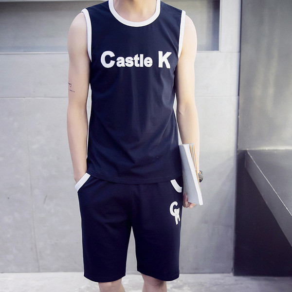 Echipă sportivă masculină actuală din două părți-tank top + pantaloni scurți, două modele în mai multe culori
