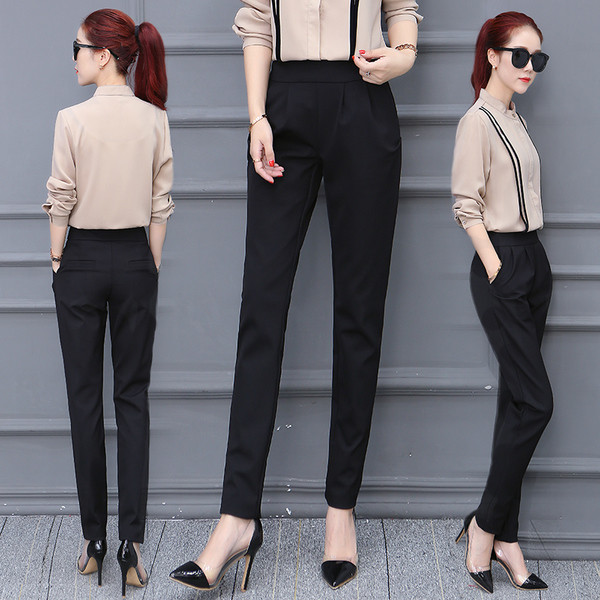 Elegáns egyenes női nadrág fekete színben