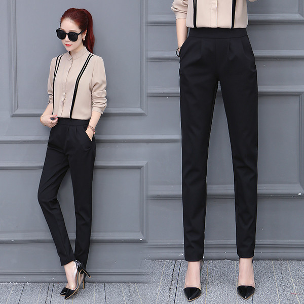 Elegáns egyenes női nadrág fekete színben