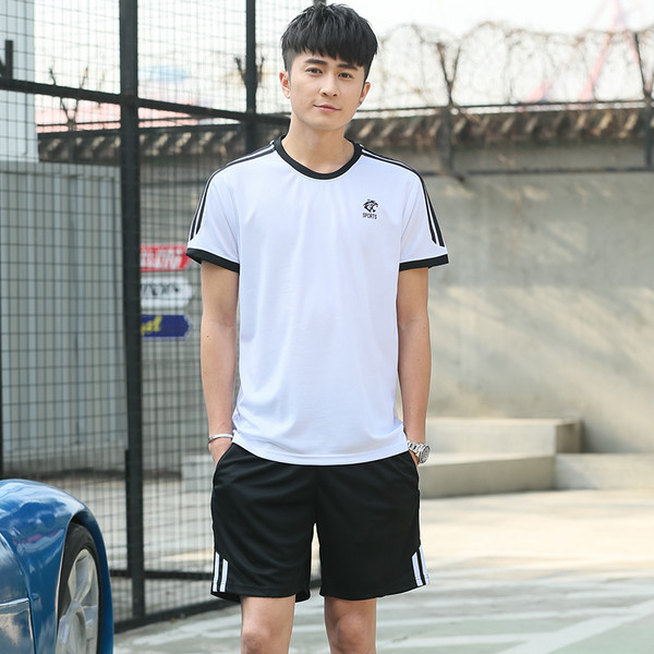 Мъжки летен спортен екип от две части-тениска-къси шорти с мини щампа в няколко цвята