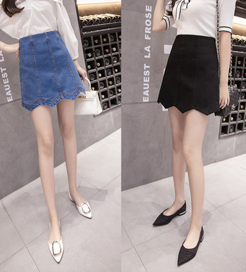 Ασύμμετρη φούστα denim με υψηλή μέση σε δύο χρώματα