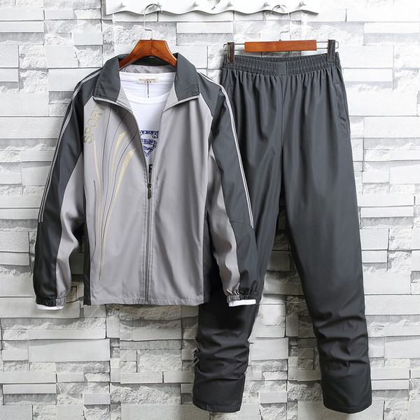 Αθλητική ανδρική φόρμα με πολύχρωμη μπορντούρα και μπλούζα από δύο τεμάχια + παντελόνι σε τρία χρώματα