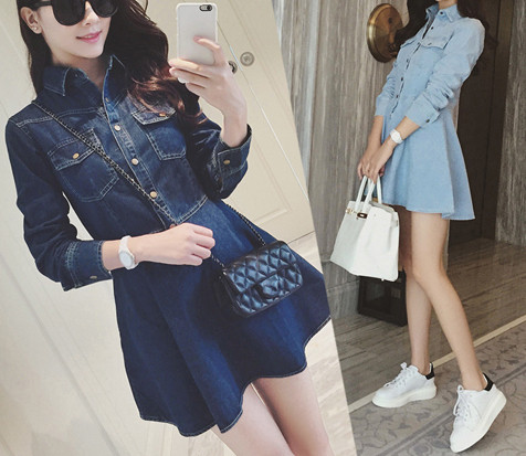 Kivágott farmerruha, hosszú ujjú két színben