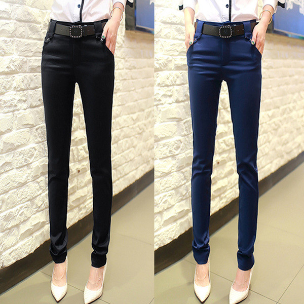 Pantaloni eleganti de dama cu buzunare in doua culori