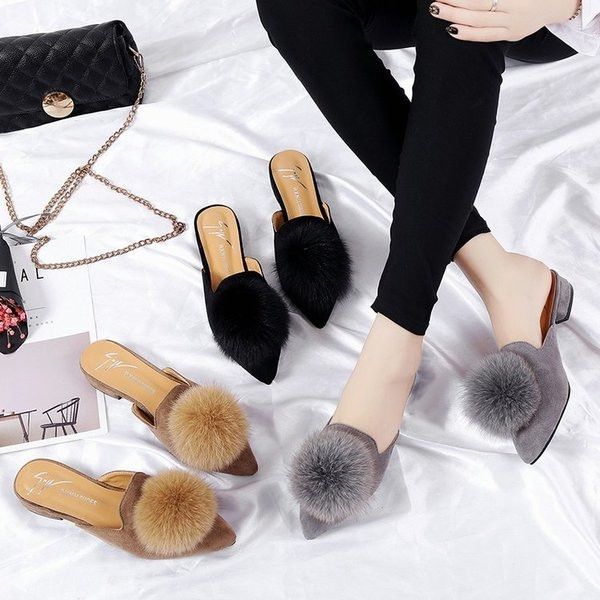 Papuci de dama stilati model inchis cu toc jos in trei culori