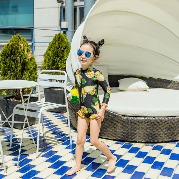 Κομψό μαγιό πλήρους μήκους για κορίτσια με μακριά μανίκια και εκτύπωση