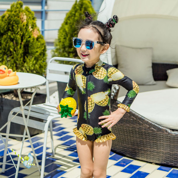 Κομψό μαγιό πλήρους μήκους για κορίτσια με μακριά μανίκια και εκτύπωση