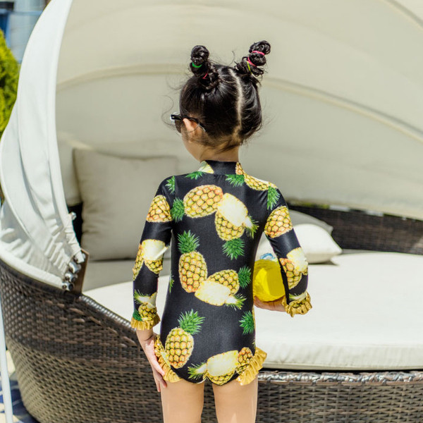 Κομψό μαγιό πλήρους μήκους για κορίτσια με μακριά μανίκια και εκτύπωση